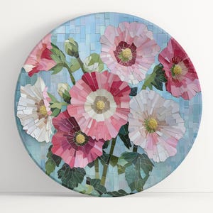 Plate with Hollyhocks Mosaic Art: Floral Unbreakable Indoor/Outdoor Dinnerware
