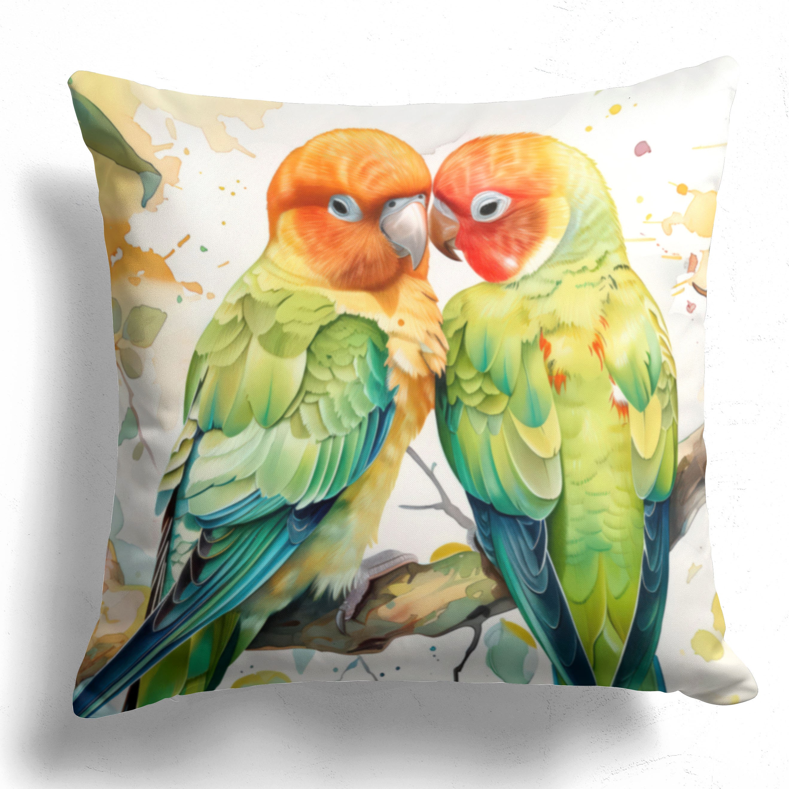 Lovebirds White Canvas Cushion Cover