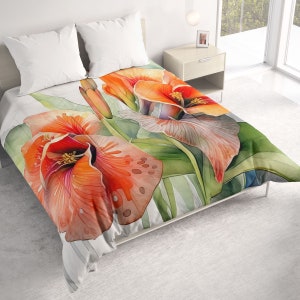Canna Lilies All Seasons Lightweight Comforter with Watercolor Art, Island Contemporary Quilt Bedding, Twin, Queen, King, Tropical Bedspread