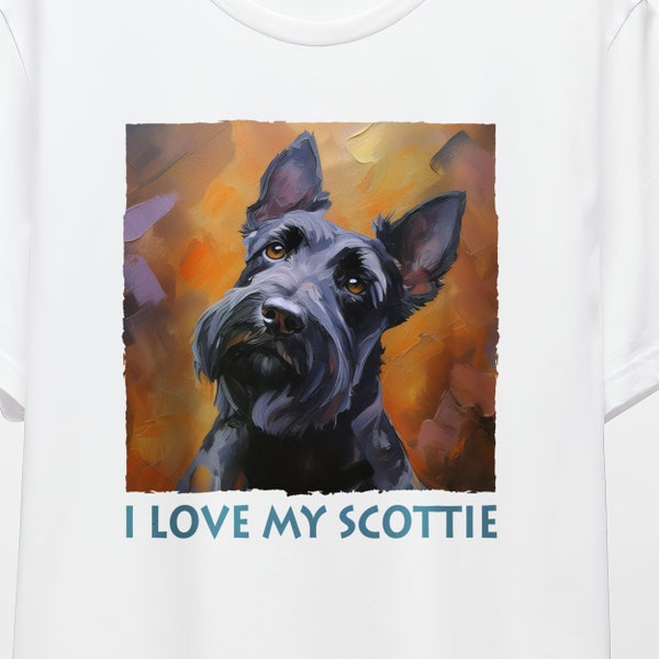 Scottish Terrier T-shirt, Women's or Men's Unisex T-shirt, Scottie Impressionist Painting, I Love My Dog, Dog Lover Gift, Cotton Tee