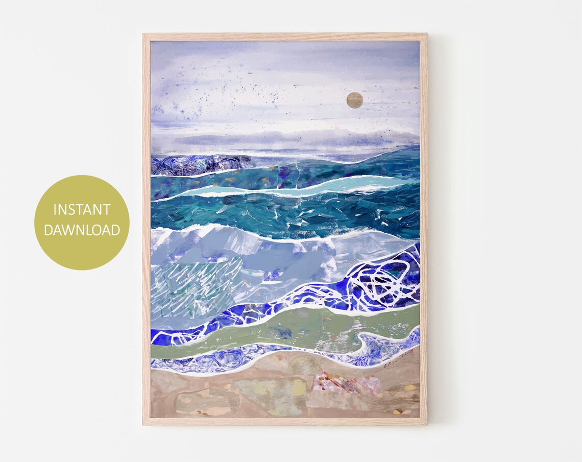 Ocean Wall Art Costal Print Abstract Beach Print Waves Etsy