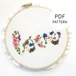 Hand Embroidery Pattern PDF Love Floral, Anniversary/Wedding/Valentines Pattern Rose Flowers, Printable Download PDF, Pattern Design Hand