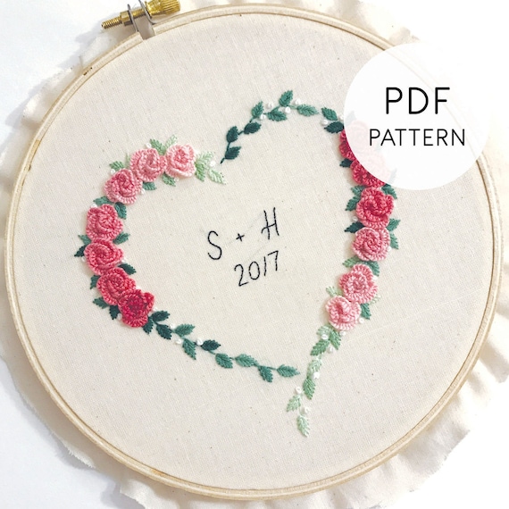 Hand Embroidery Pattern PDF Floral Heart, Anniversary/wedding/valentines  Rose Flower Wreath 3D, Printable Download, Pattern Design Hand -  Canada