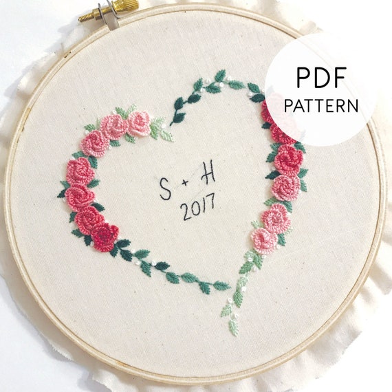 Hand Embroidery Pattern PDF Floral Heart, Anniversary/wedding/valentines  Rose Flower Wreath 3D, Printable Download, Pattern Design Hand -  Canada