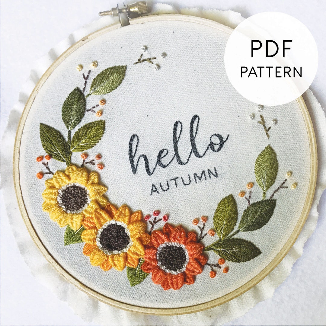 Hand Embroidery Pattern PDF Floral Embroidery Design, Hello Autumn ...