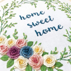 Hand Embroidery Pattern PDF Flower, Home Sweet Home, Floral Embroidery Pattern, Rose Embroidery Pattern, Floral Wreath Embroidery Pattern image 3