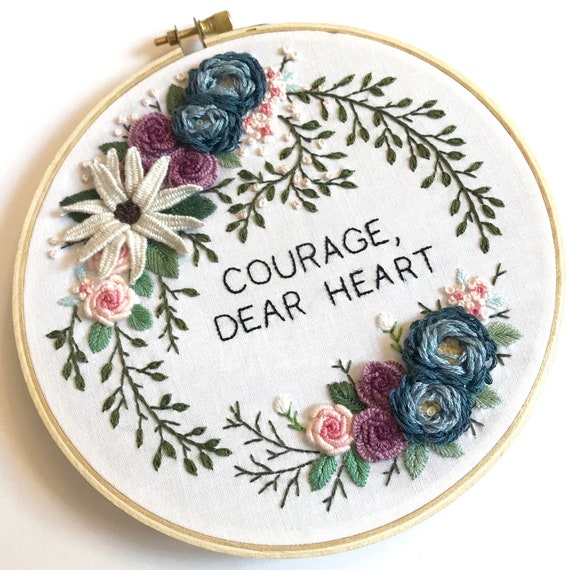 Hand Embroidery Pattern PDF Floral Embroidery Design, Flower Wreath  Embroidery Pattern, Courage Dear Heart, Printable Pattern PDF Download 