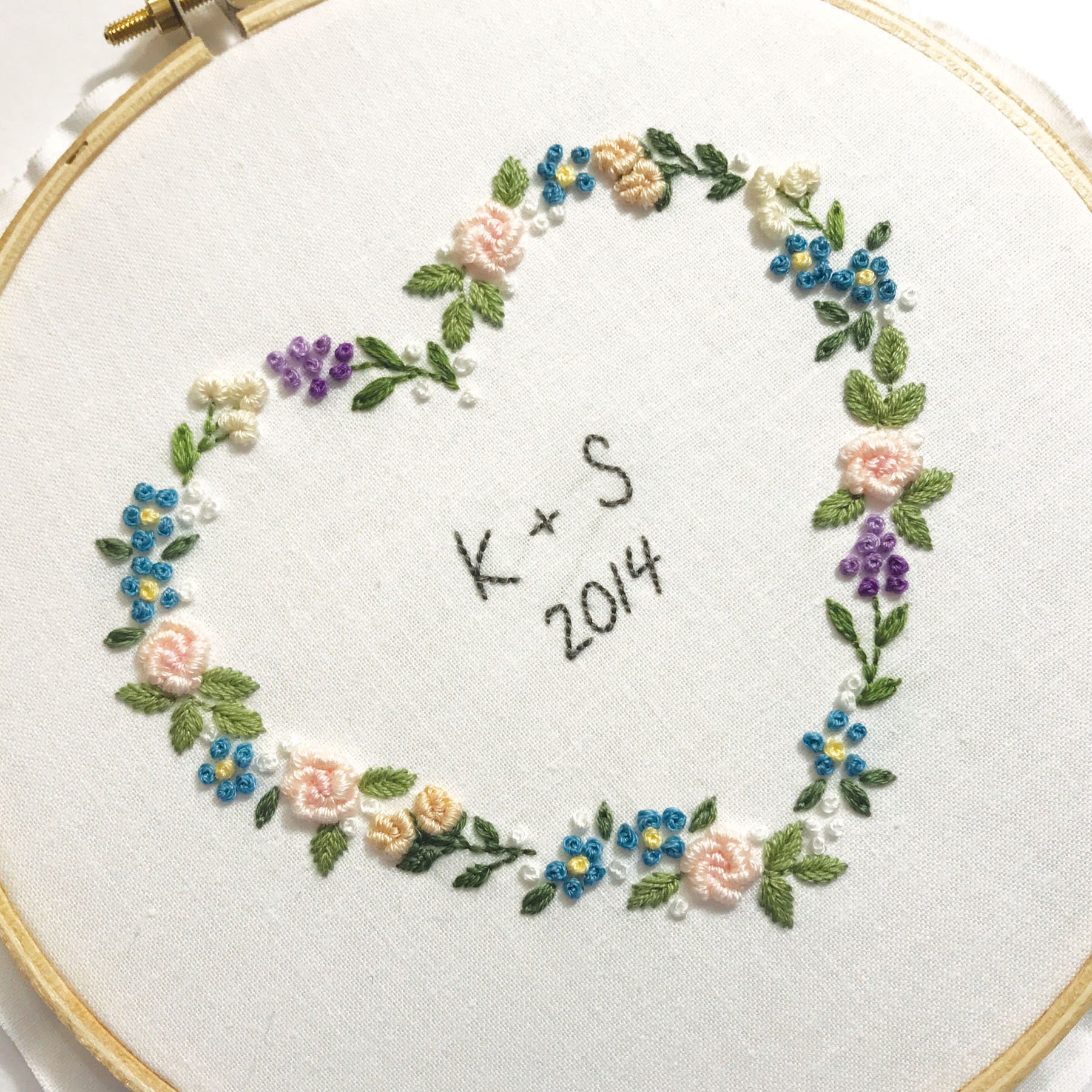 Hand Embroidery Pattern PDF Floral Heart Wedding anniversary