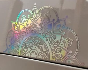 Décalcomanie de voiture Mandala | Autocollant holographique Mandala | Demi-Mandala | Autocollant de décalcomanie en vinyle Mandala | Décalcomanie de fleurs | Autocollants décoratifs pour voiture