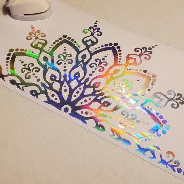 Mandala bildekaler | Holografisk mandala-klistermärke | Halv mandala | Mandala vinyldekalklistermärke | Blomdekal | Dekorativa bildekaler