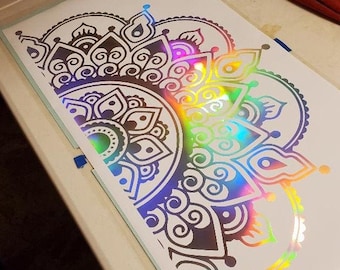 Mandala Car decal | Holographic Mandala Sticker | Half Mandala | Mandala Vinyl Decal Sticker | Flower Decal | Decorative Car Decals