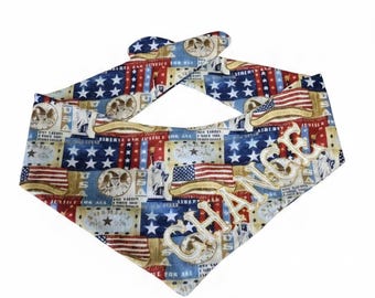 Patriotic American Flag Dog Bandana – 100% Cotton – Patriotic Collage Design
