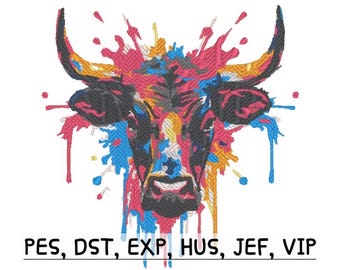 Colorful Bull Head PES - Instant Digital Download - Embroidery File