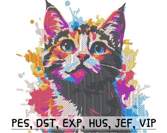 Colorful Cat Face PES - Instant Digital Download - Embroidery File