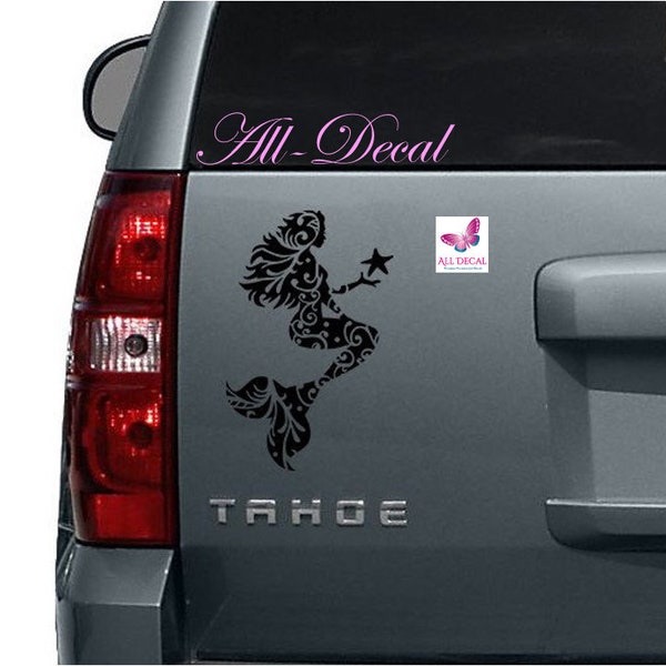 Mermaid Car Decal | Mermaid Starfish Make A Wish Decal | Vinyl Car Decal