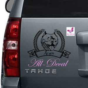 Custom Pitbull Car Decal With Your Pets Name | Dog Decal | Pet Decal