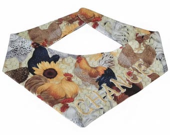 Personalized Chicken Dog Bandana - Custom Embroidered Name, Tie-On Pet Scarf, Rooster Barnyard Chicken Bandana, Wild West Font