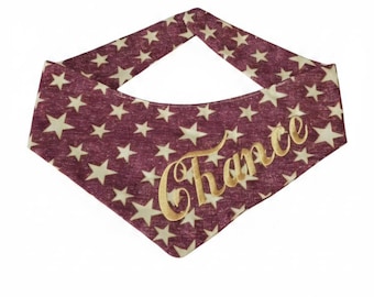 Personalized Maroon Star Dog Bandana - Custom Embroidered Name, Tie-On Pet Scarf, Sparkly Star Glitter Bandana, Gift for Dog Lovers