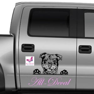 Pit Bull Peeking Hund Auto Aufkleber | Hundetatko | Aufkleber Haustier
