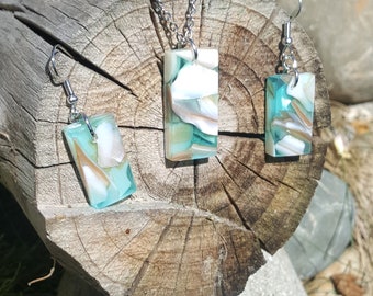 Vibrant Teal Resin Pendant Set - Boho Necklace Lightweight Durable, Colorful Jewelry for Her