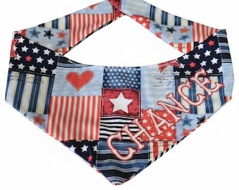 Patriotic American Flag Dog Bandana – personalized USA Dog Bandana - Patriotic Patchwork Collage – 100% Cotton