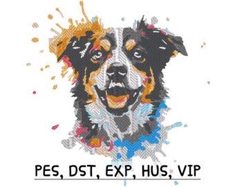 Colorful Border Collie Dog - Instant Digital Download - Embroidery File