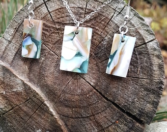 Unique Teal Resin Pendant Set - Handcrafted Matching Boho Necklace & Chain, Colorful Epoxy Gift for Her