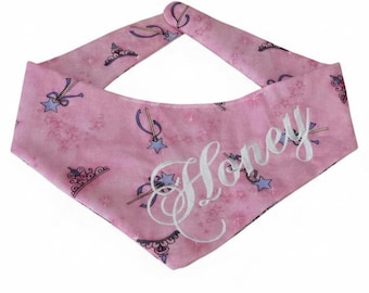 Personalized Pink Princess Dog Bandana - Custom Embroidered Name, Tie-On Pet Scarf, Sparkly Wand Star Fairy Bandana, Gift for Small To Dogs