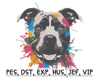 Smiling Pitbull Face - Instant Digital Download - PES Embroidery Design