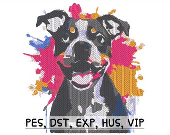 Art Splash Pitty With Backsplash - Instant Digital Download - Pitbull Embroidery File