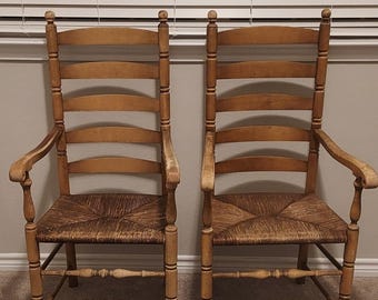 Antique Lammerts Ladder Back Shaker Farm House Chair Pair: Rush Seating