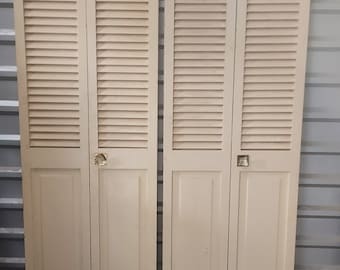 Set of 2 Vintage Bi-Fold Interior Doors, Japanese Modern 1964 Mid Century Louvered Shutter Bi-Fold, Closet Doors, Pantry Doors, Double Doors