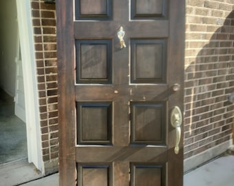 Vintage Mid-Century Spanish Style Solid Wood Entry Door: 8-Panel Carved Exterior, Architectural Salvage
