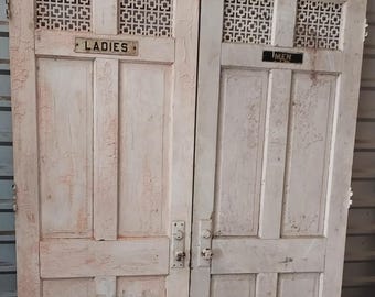 Vintage Mid Century Exterior Doors: 1950s 2 Lite Wooden Restroom ( VFW Post Ladies and Men )