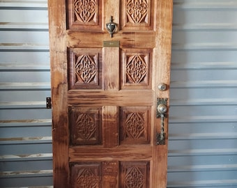 Vintage Ornate Carved Entry Door: Mid Century Spanish Style Wood Front Door ( 35 3/4" x 77 3/4" )