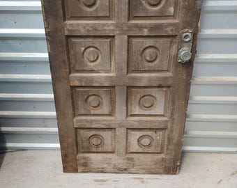 Vintage 1960s Spanish Style Carved Wood Entry Door: Architectural