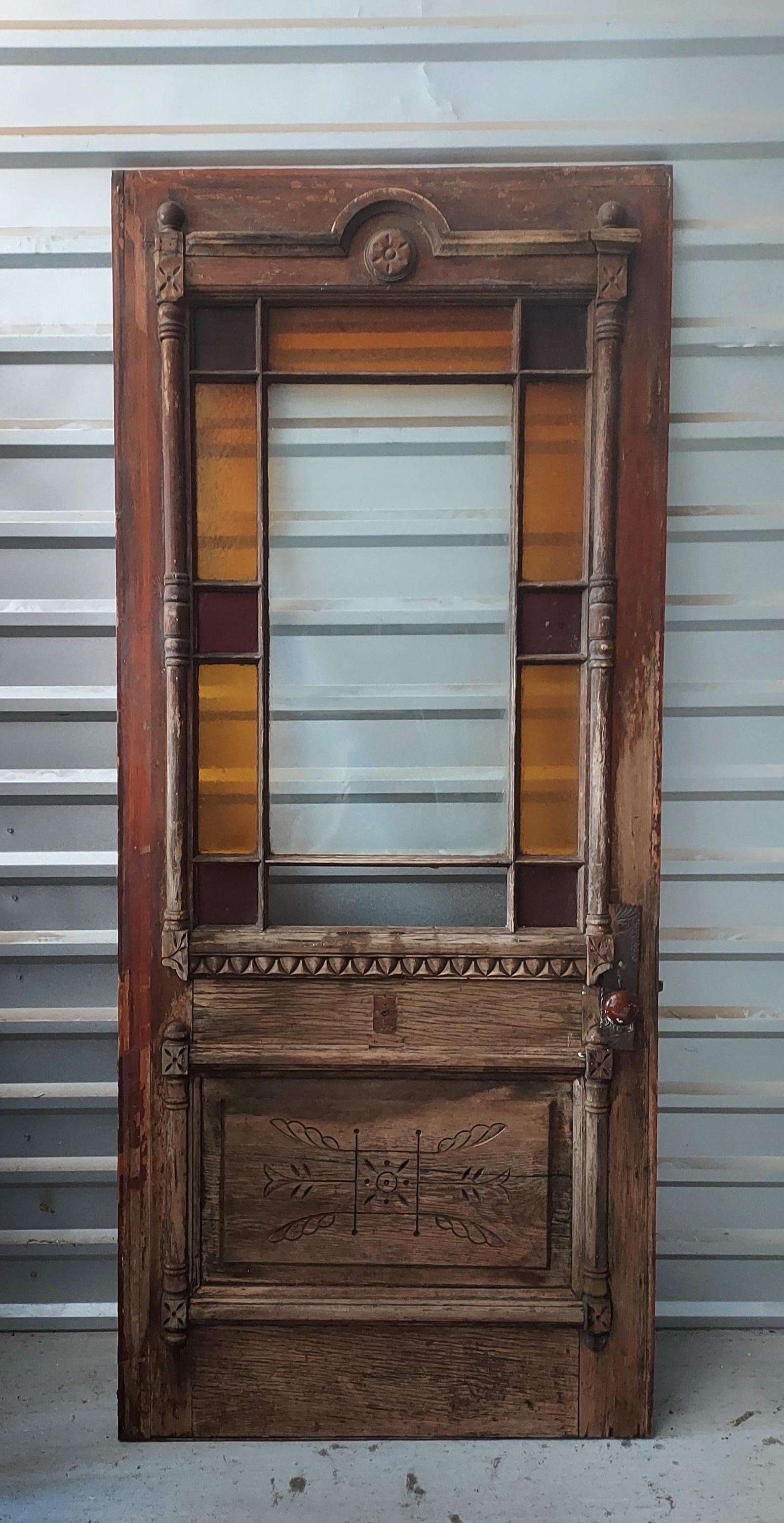1895 Victorian Style Antique Stained Glass Front Entry Door, 36" X 84 ...