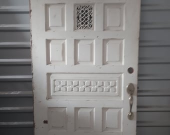 Vintage Spanish Style Entry Door: Hand Carved Wood, Architectural Salvage (35 3/4" x 78.5")