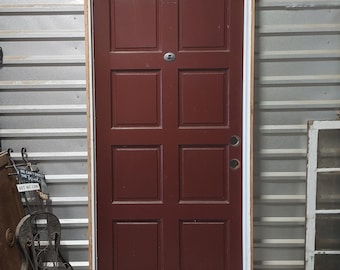 Vintage Spanish Style Front Entry Door: Mid Century 8 Panel Wood In Frame ( 35 3/4" x 78 7/8" )