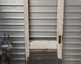 1922 Wood Entry Door: Rustic Antique Louvered Architectural Salvage (34 7/8" x 78.5")
