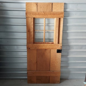 1930 Reclaimed Antique Vintage Hand Carved Rustic Rough Sawn Pine Wood Cabin 4 Lite Interior Door, Architectural Salvage 30 3/4&quot; x 72 1/4&quot;