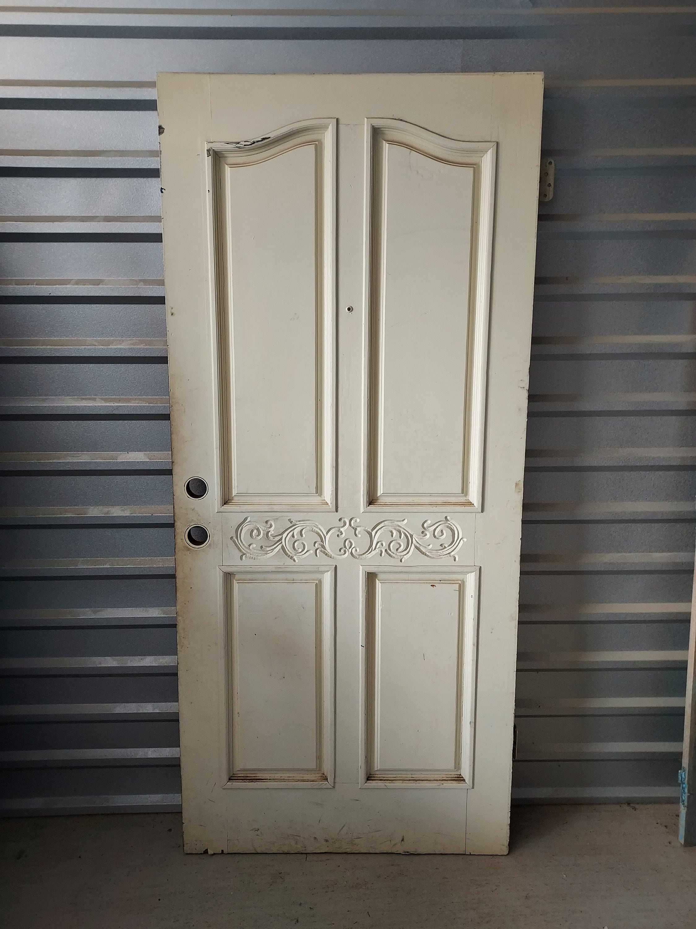 Vintage Carved Oak Entry Door: 1960s Mid-century Architectural