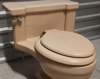 Vintage 1954 Mid Century One-Piece Pink Toilet: Low Boy Elongated Bowl