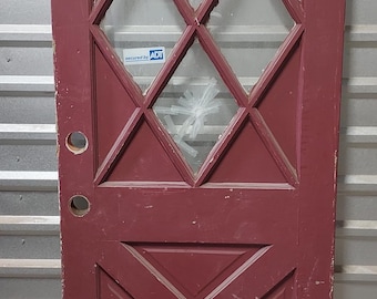 Old Vintage Entry Door, Mid Century Reclaimed Diamond 8 Lite Wooden Crossbuck X Exterior Door, Architectural Salvage, 32 1/8&quot; x 79 1/4&quot;