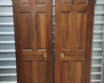 Vintage Mid Century Modern French Doors: 6-Panel Wooden Double Doors (48" x 79")