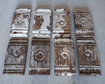 8 Antique Plinth Blocks: Old Rustic Bulls Eye Corbels, Architectural Salvage