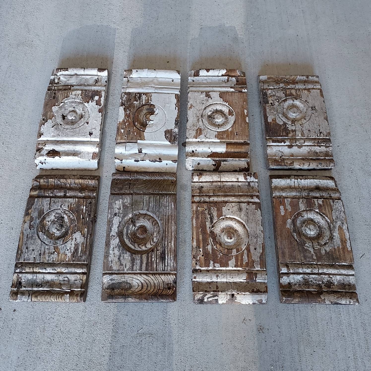 Lot of 8 Plinth Blocks, Corner Blocks, Old Rustic Antique Vintage Bulls