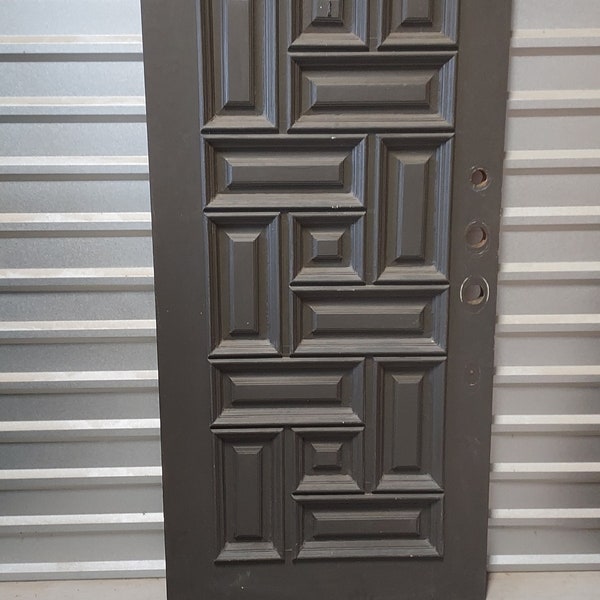 Old Vintage Front Entry Door, Mid Century Modern Door, Carved Geometric Multi Panel Spanish Wooden Exterior Door, 36" x 79 5/8"