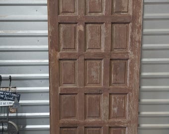 Vintage 1950s Spanish Style Wood Entry Door: Mid-Century 15 Panel, Architectural Salvage