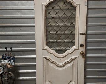 Vintage Mid Century Ornate Entry Door: Leaded Glass (36" x 78 3/8")